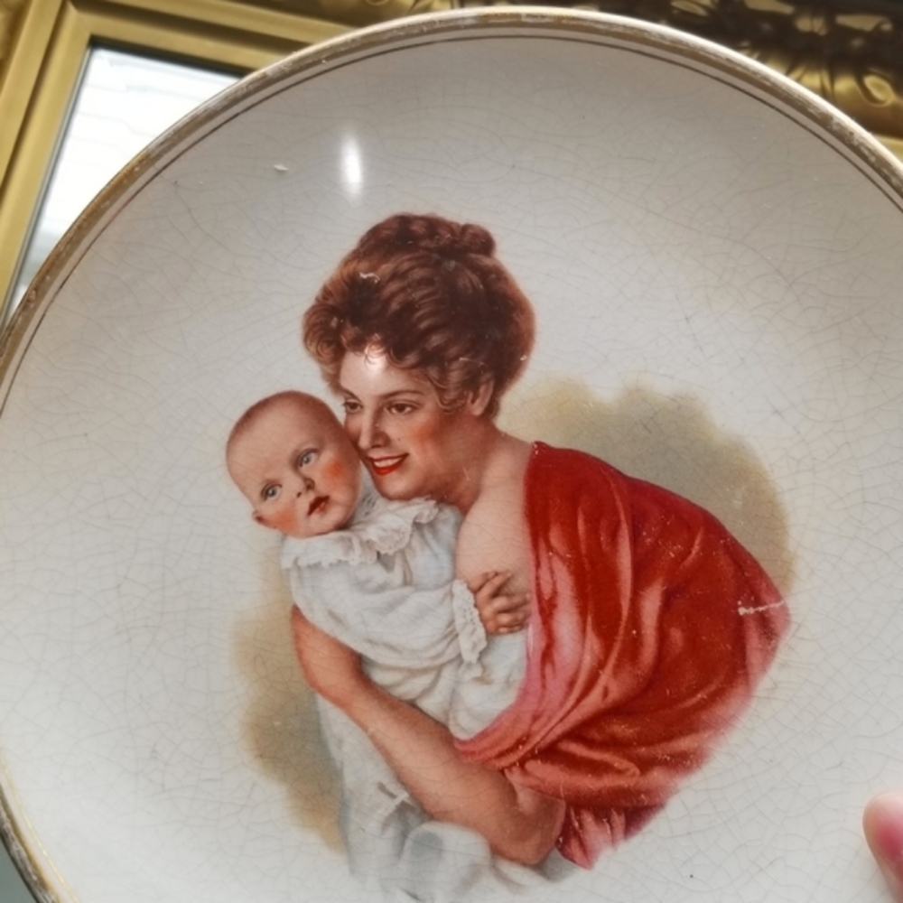 ❗Antique Victorian EDWIN M. KNOWLES Porcelain Plate with Mother and Child❗